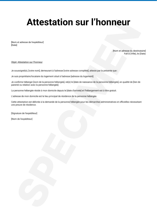 Attestation sur l'honneur