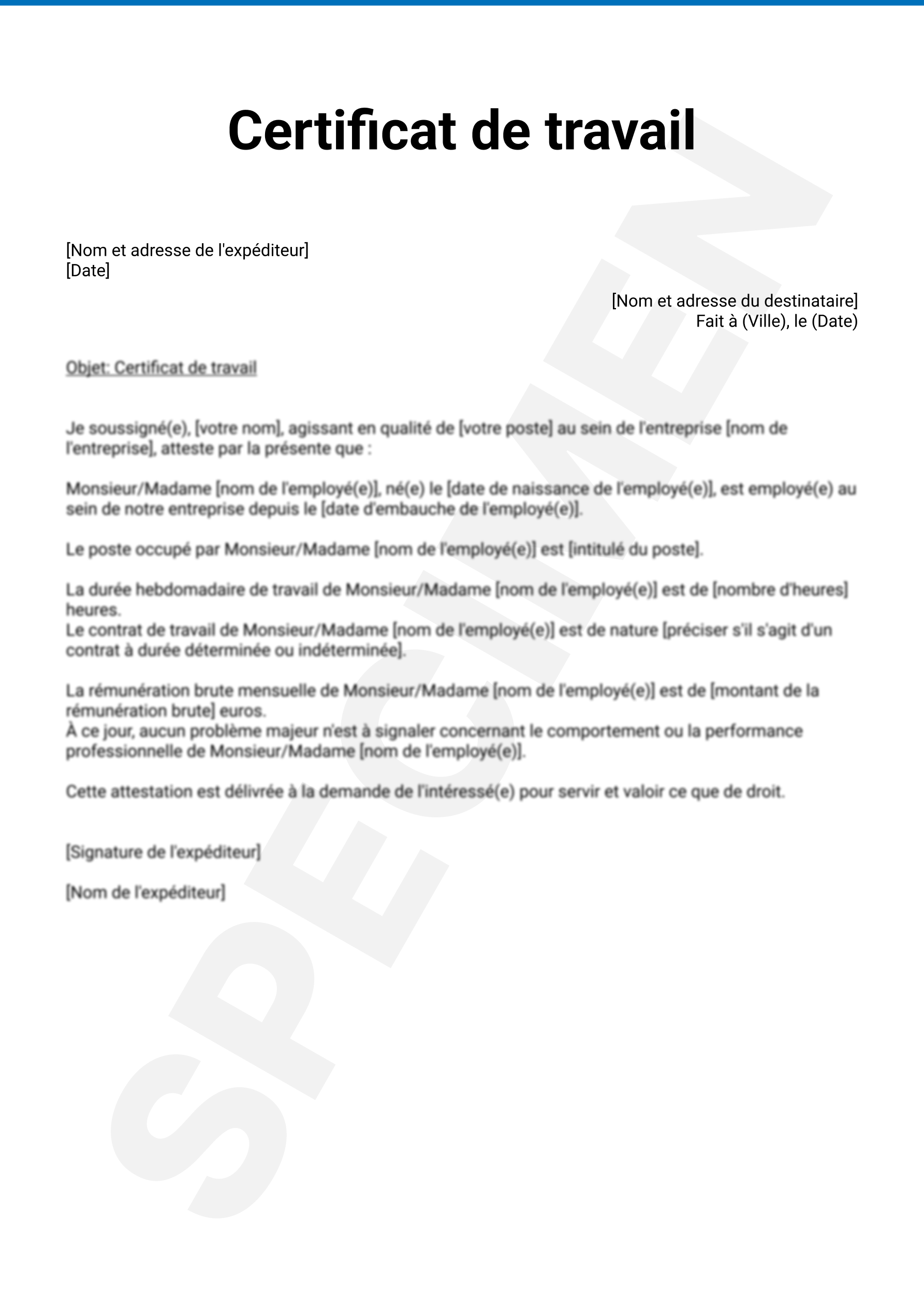 Certificat de travail