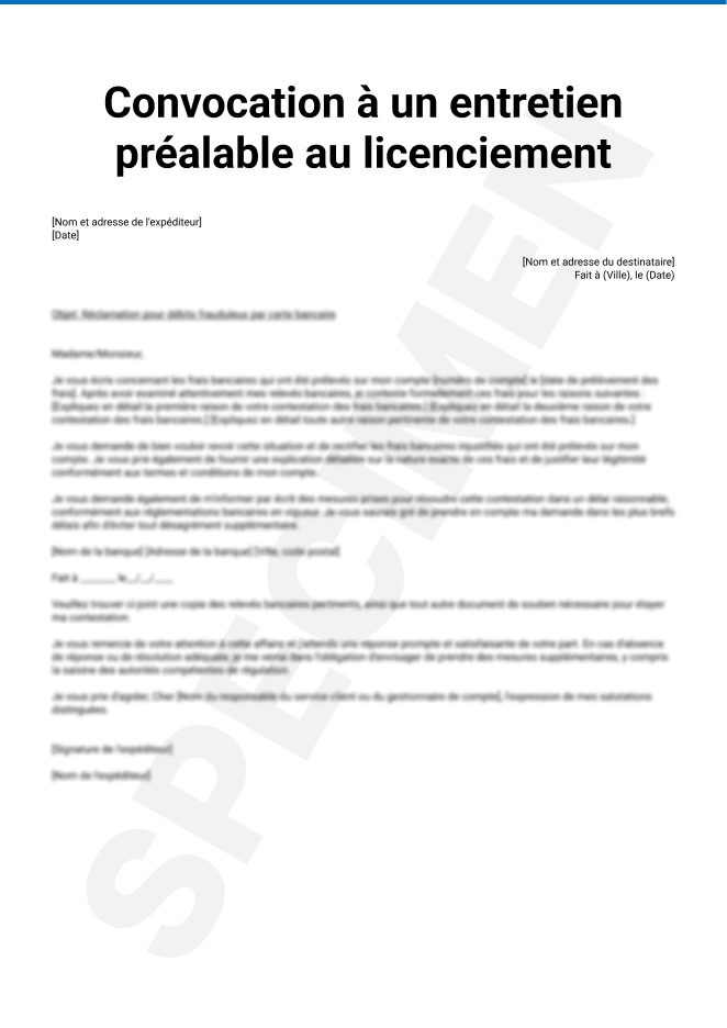 Convocation à un entretien préalable au licenciement